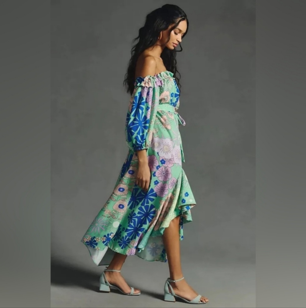 Anthropologie Oopscool Off-The-Shoulder Printed Dress Size S - Picture 2 of 13